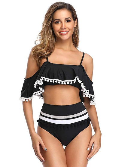 Fashion Off-the-shoulder Tassel Bikini Swimsuit