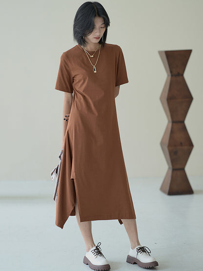 Urban Fashion Asymmetric H-Line Short Sleeves Midi Dress