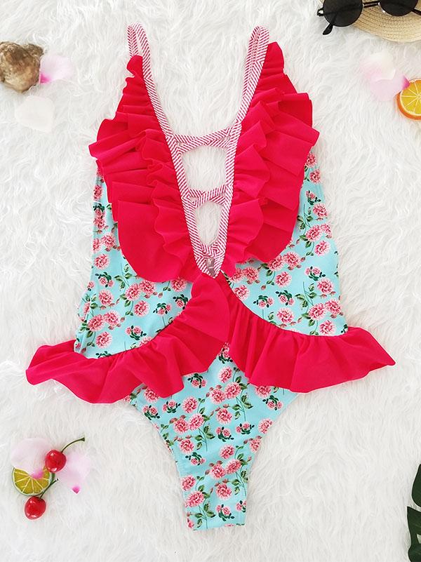 Ruffled Lace Halterneck Bikinis Swimwear