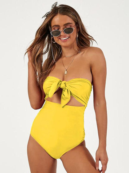 Plunge Neck Top With High Cut One-piece Swimsuit