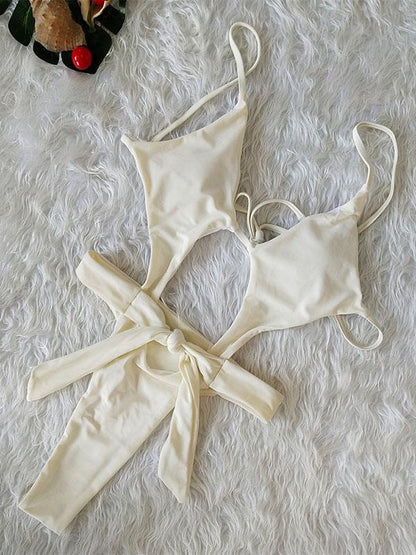 Hollow Sexy Bandage Solid One-piece Swimwear