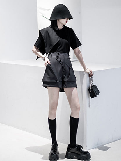 Urban Asymmetric Split-Front Solid Color Short Sleeves T-Shirt Top