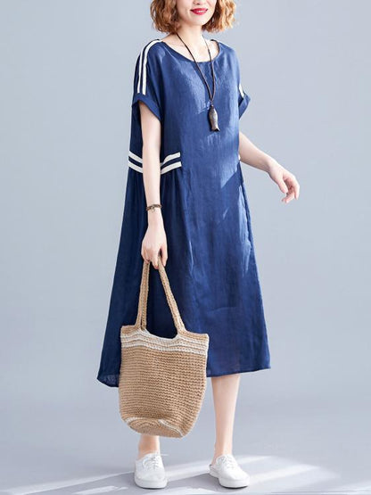 Loose Blue Split-joint Dress