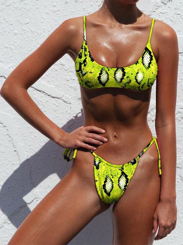 Sexy Lace Up Leopard Bikini Swimsuit