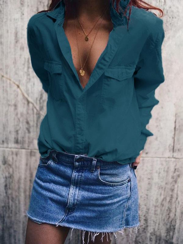 Loose Lapel Collar Blouses&Shirt Top
