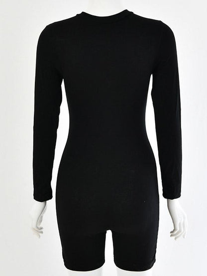 Sexy Wrap Long Sleeves Solid Zipper Rompers