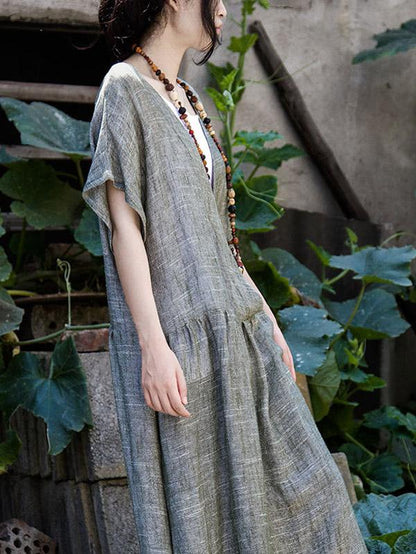 Casual Deep V-neck Linen Long Dress