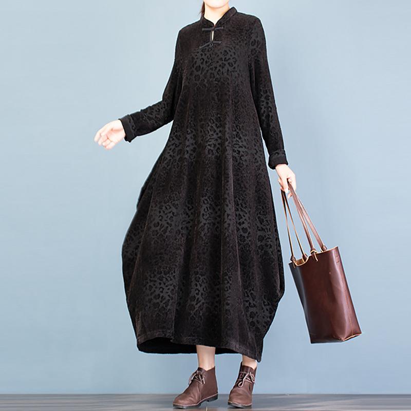 Buykud Retro Cocoon Shape Solid Color Loose Dress