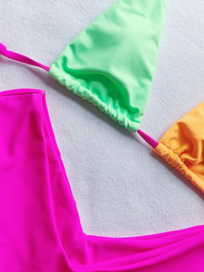 Contrast Lace Up Bikini Swimsuit