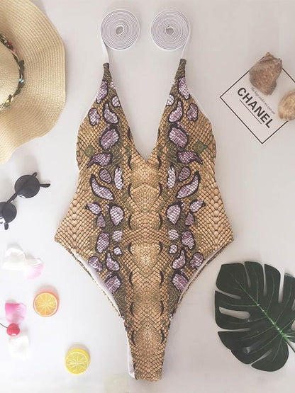 Sexy Snake Skin Bandage One Piece Swimwear