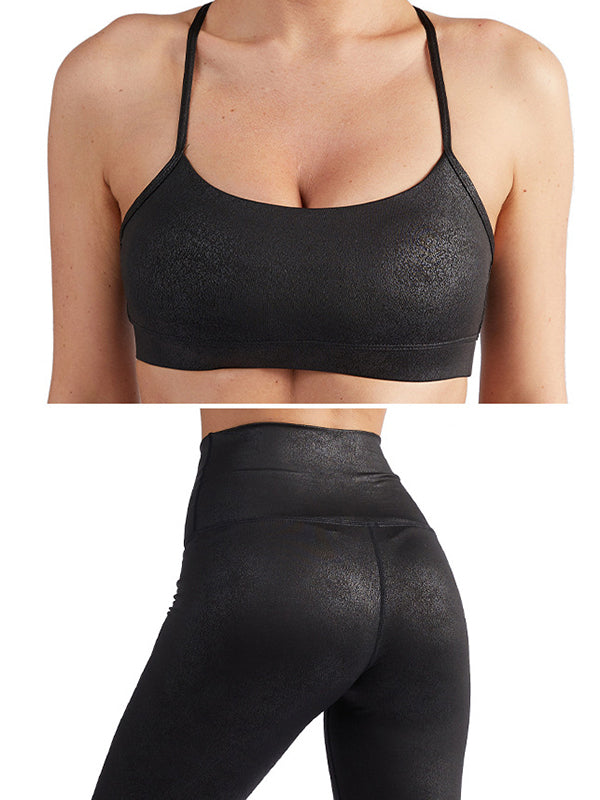 Spaghetti-Neck Snake Skin Coating Bra&Leggings Suits