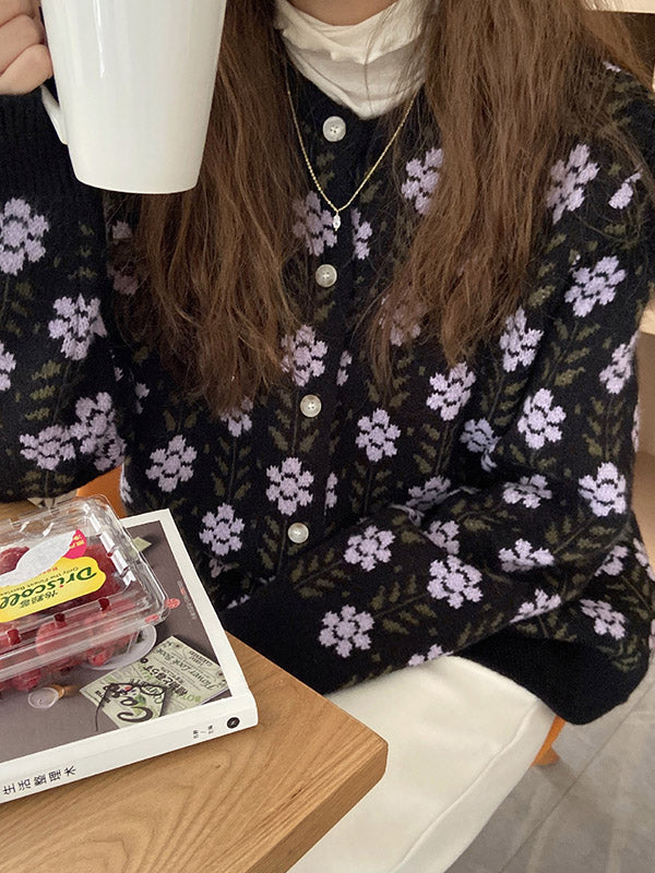 Original Buttoned Round-Neck Long Sleeves Cardigans