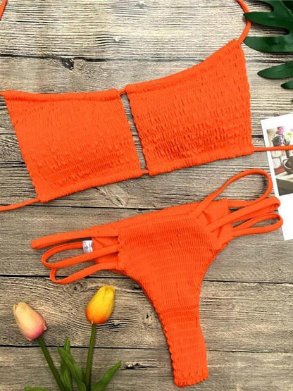 Sexy Ruffled Plain Bikinis Swimwear