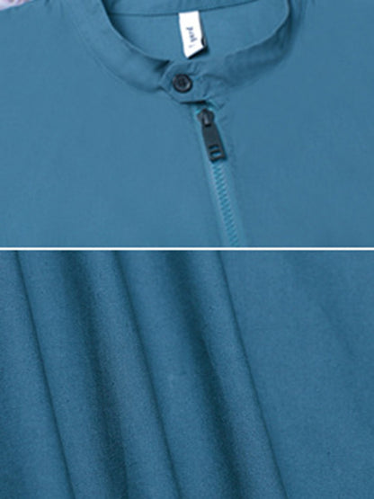 Simple Zipper Pleated Stand Collar A-Line Sleeveless Midi Dress
