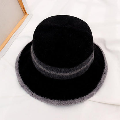 Buykud Colorblock Striped Warm Foldable Bucket Hat