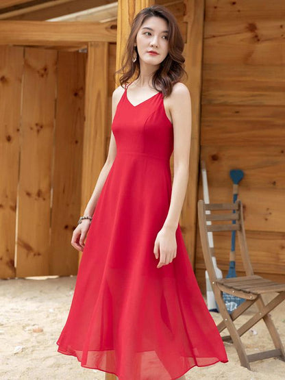 V-neck Sleeveless Beach Midi Dress