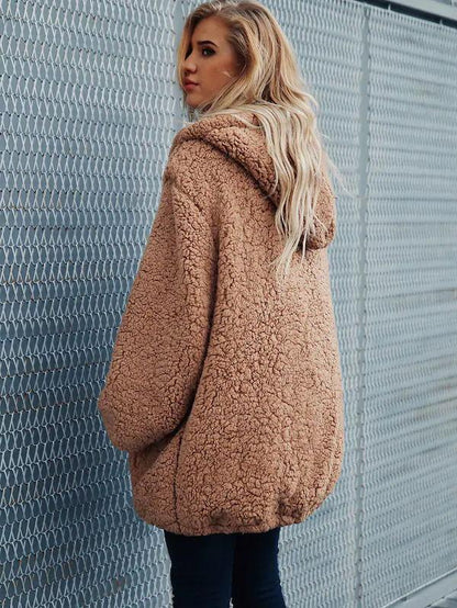Hooded Zipper Loose Coat Tops