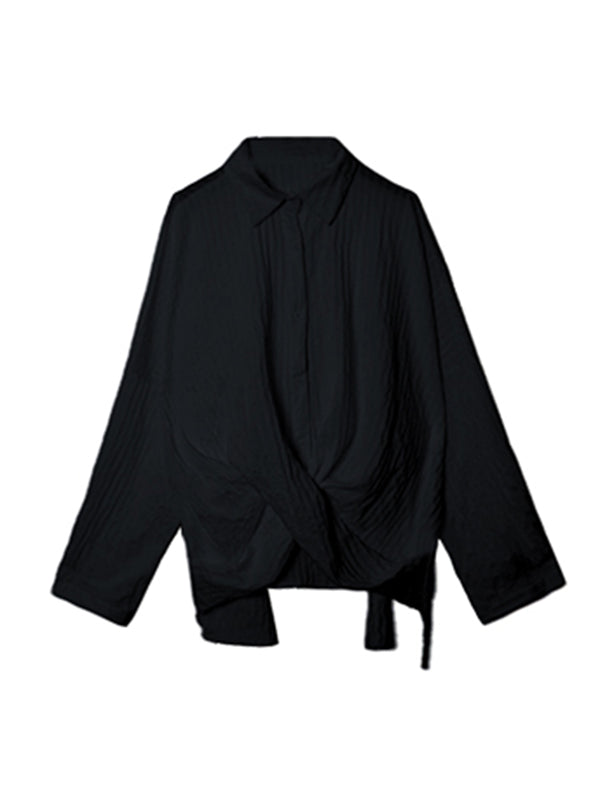 Casual Irregular Solid Color Buttoned Lapel Collar Long Sleeves Blouse