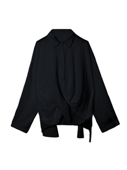 Casual Irregular Solid Color Buttoned Lapel Collar Long Sleeves Blouse