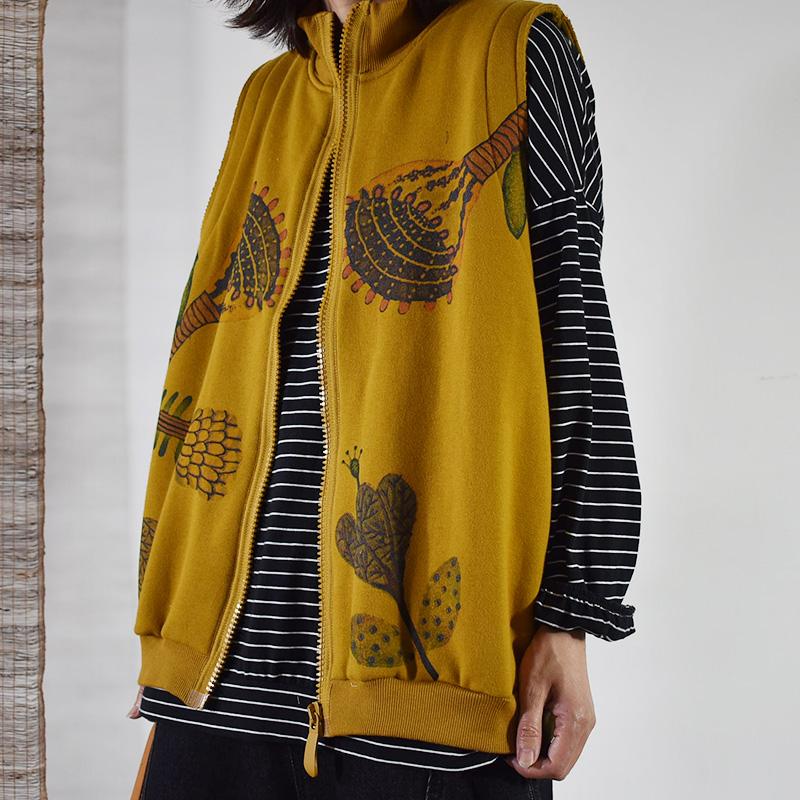 Buykud Printed Plus Velvet Autumn Winter High Neck Waistcoat