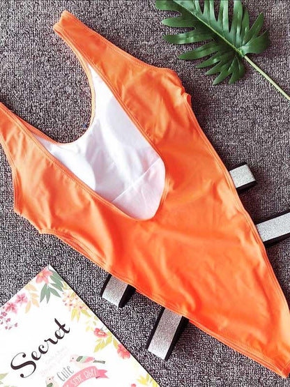 Bandage Plain One-piece Swimwear
