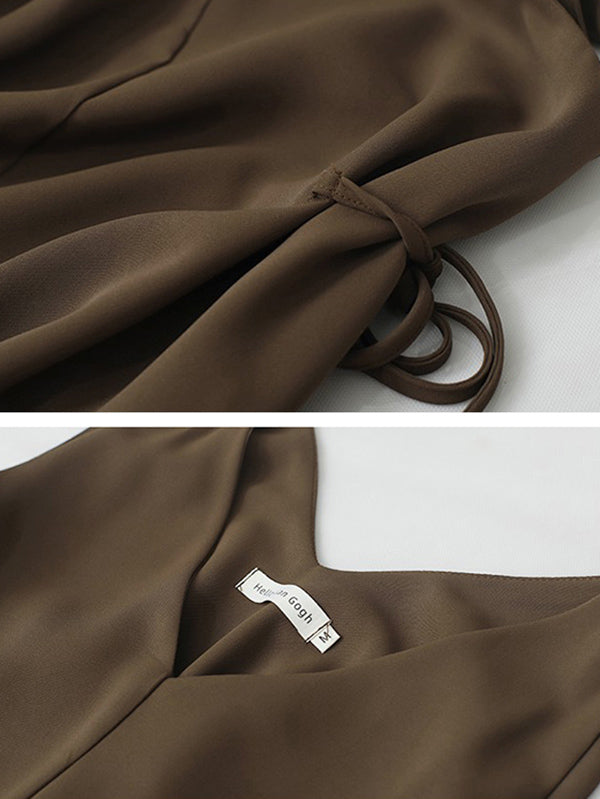Urban Casual Brown&Black Sleeveless Midi Dress