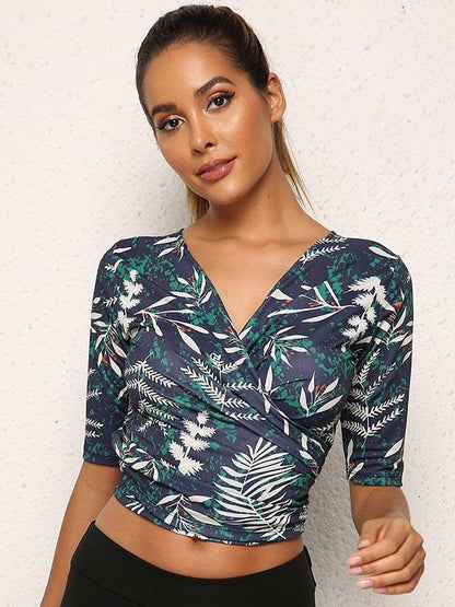 Leaf Printed Bandage Sports T-shirt
