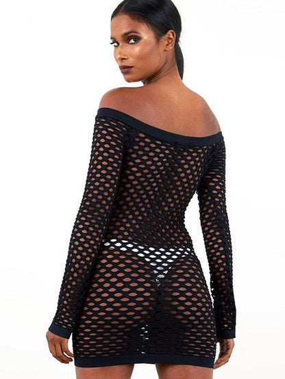 See-through Off The Shoulder Mini Dress