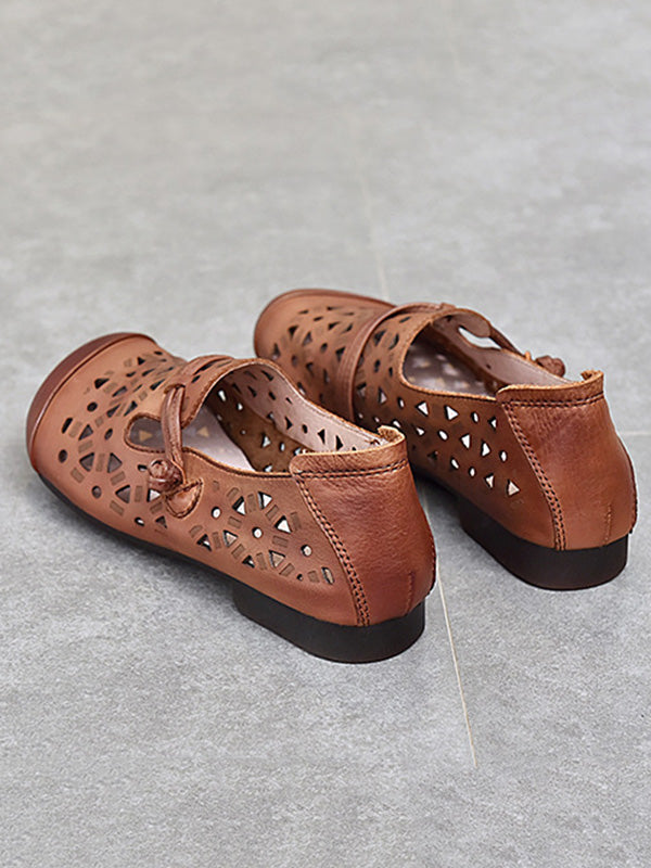 Leisure Fashionflat Hollow Flat Heel Leather Shoes