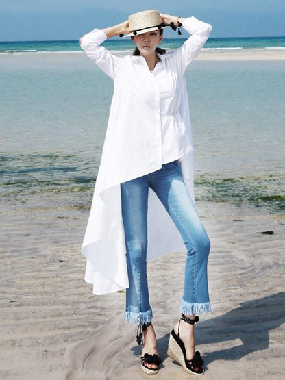 Fashion White Asymmetric Shirt Dress