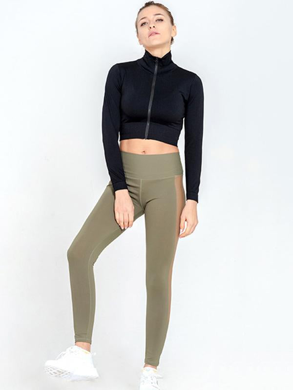 Solid Zipper Quick Dry Short Yoga Tops