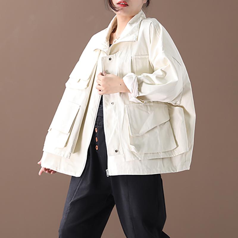 Buykud Casual Pure Color Loose Zipper Jacket