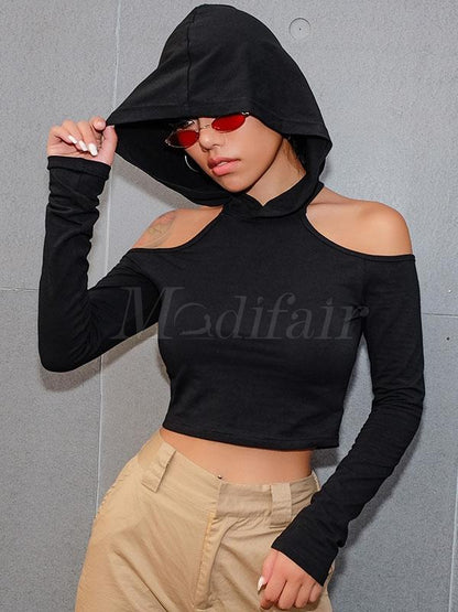 Hollow Black Short Hoodies&sweatshirt