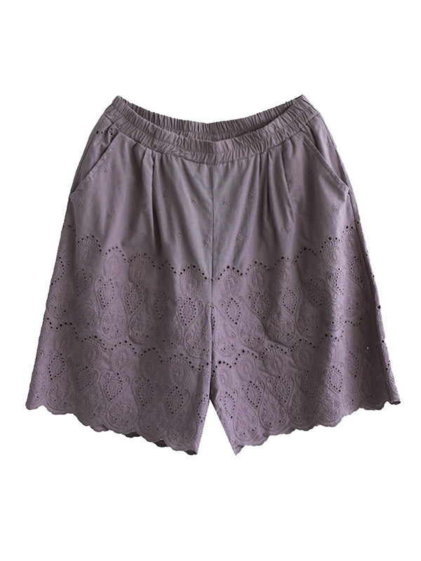Vintage Artistic Retro Hollow Embroidered Shorts