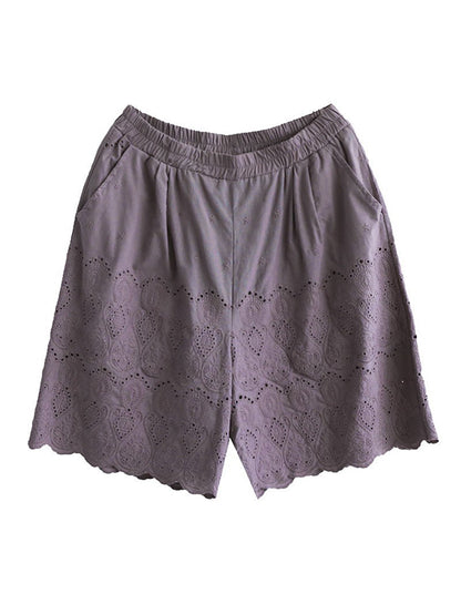 Vintage Artistic Retro Hollow Embroidered Shorts