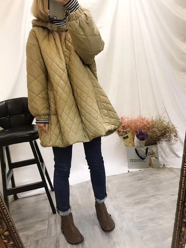 Casual A-line Cotton-padded Rhombus Cover-up