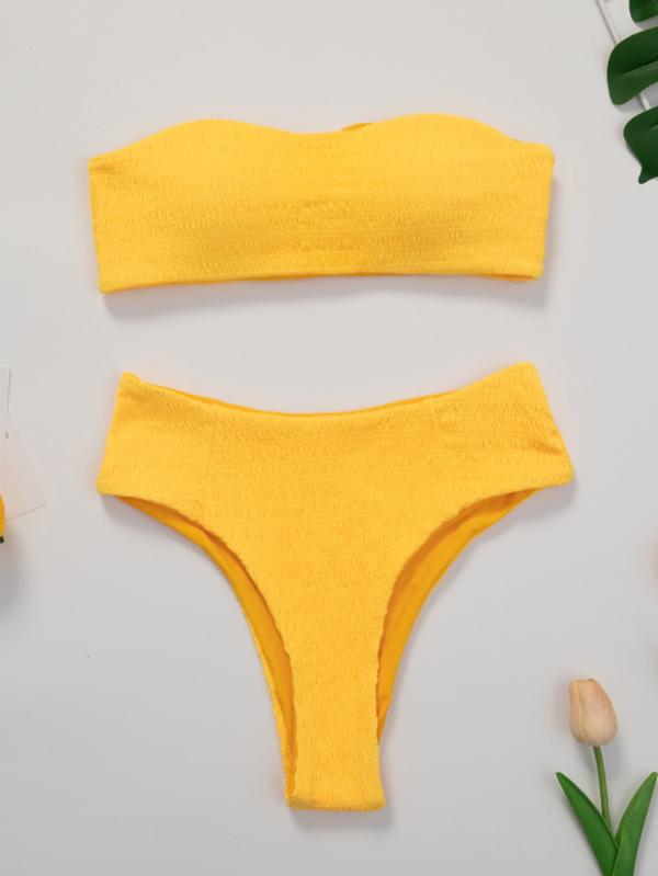 Solid Color Strapless Split Bikini Swimsuit