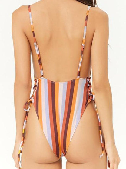 Striped Knot Side One-piece Swimwear