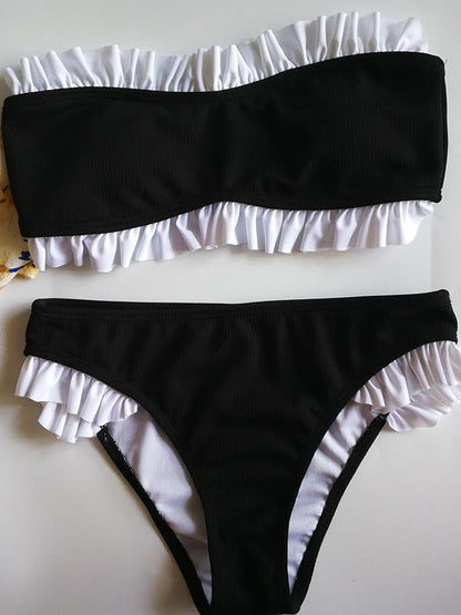 Falbala Ribbed Bikinis Swimwear