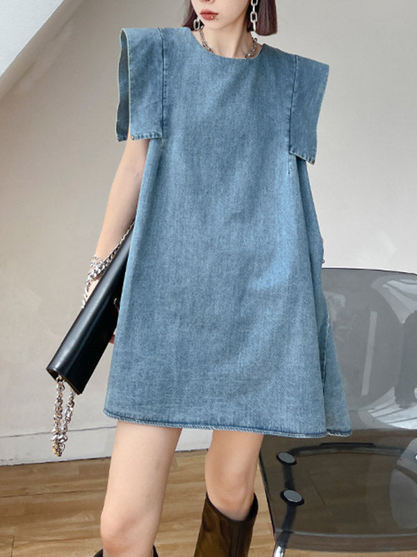 Stylish Denim Split-Joint Sleeveless Vest H-Line Mini Dress