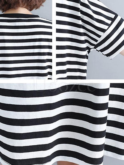Loose Striped Round-neck Shirt Dress