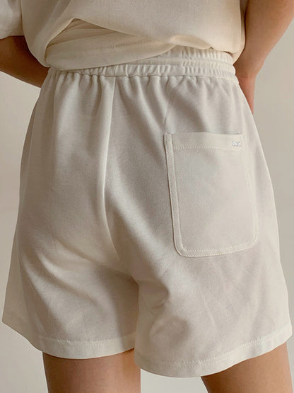 Casual Drawstring Elasticity Waist Solid Wide-Leg Shorts