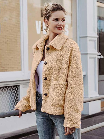 Solid Faux fur Lapel Outwears