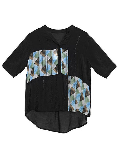 Original Printed V-Neck Blouses&Shirts Tops