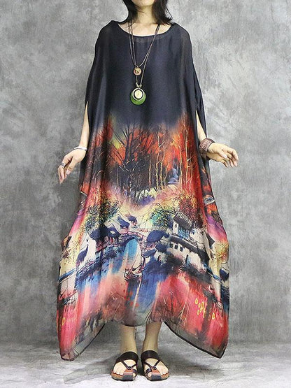 Loose Retro Silk Long Dress