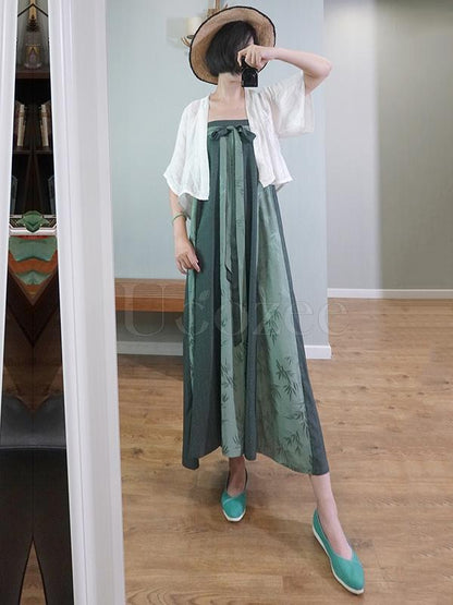 Green Striped Bamboo Jacquard Long Dress