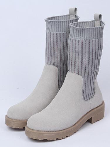 Split Knitting Mid Calf Boots