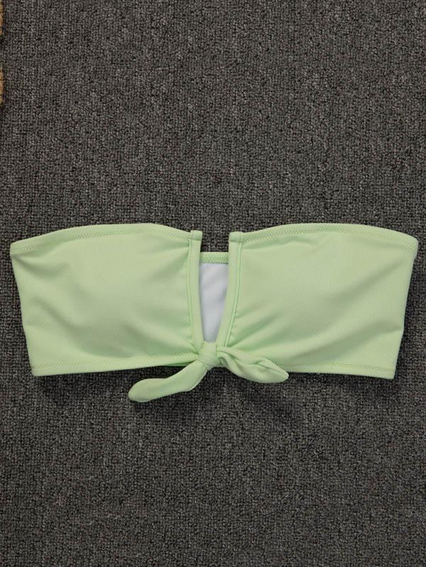 Solid Color Knotted Bikini Swimsuit
