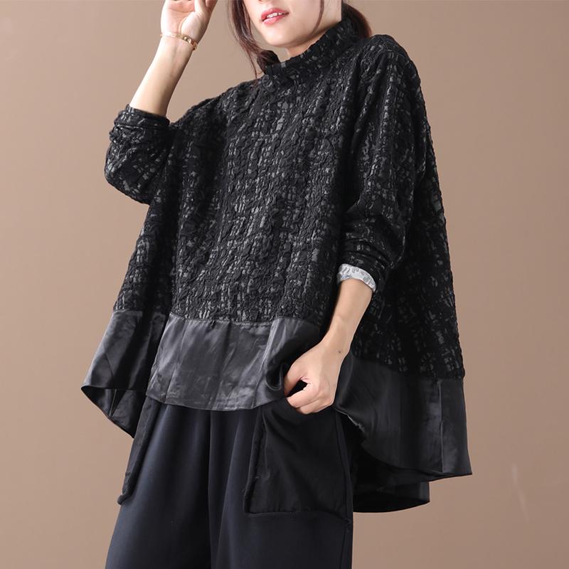Buykud Spliced Pure Color Turtleneck Long Sleeve Blouse