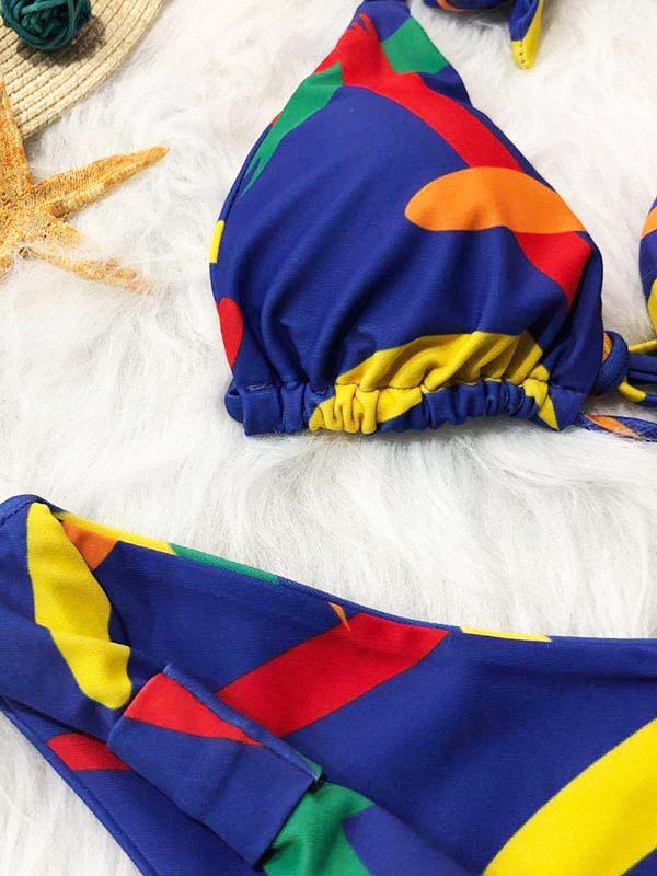 Abstract Printed Triangles Bandage Split Bikini Swimsuit